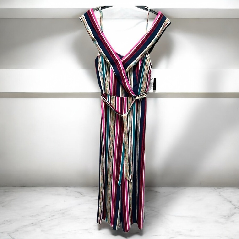 IN San Francisco Striped Wide Leg Jumpsuit‎ Navy Pink Size 11 NEW